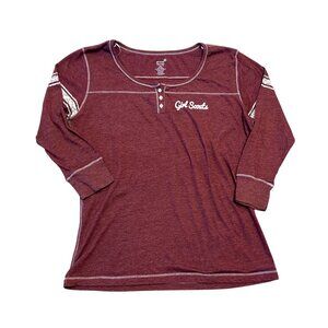 Girl Scout 3/4 Sleeve Henley Shirt - Raspberry Pink Heather Teen/Junior XL 18/20